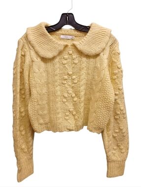 Lush Butter Yellow Cable Knit Sweater with Peter Pan Collar Size Small